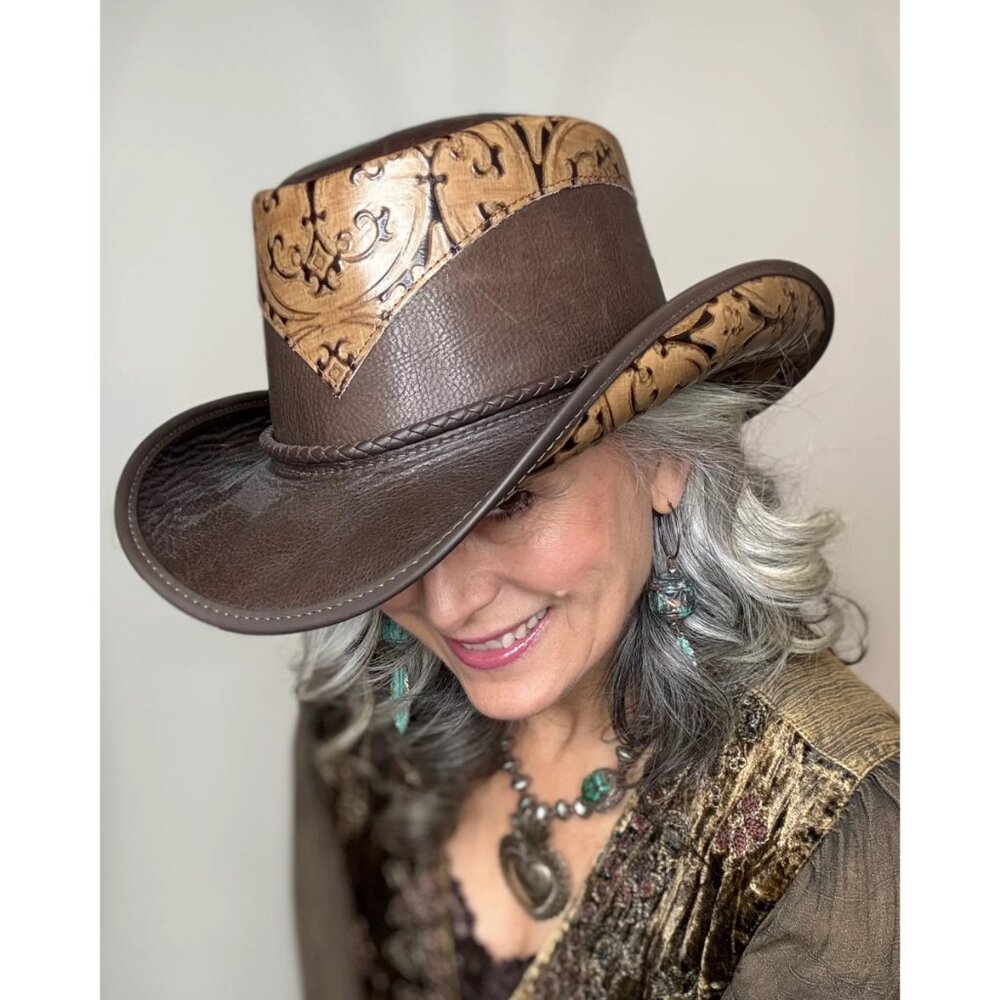 Leather Cowboy Brown Western Hat One Sz Falcon Two‎ Tone American Hat Makers